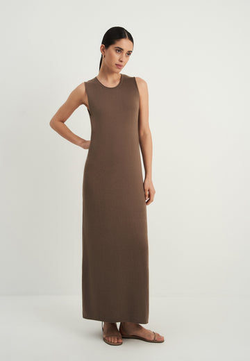 NARINA round-neck cashmere-blend dress, warm gray