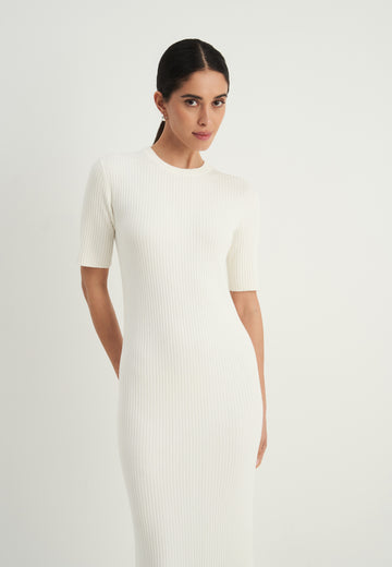 ELLA ribbed knit dress, milk