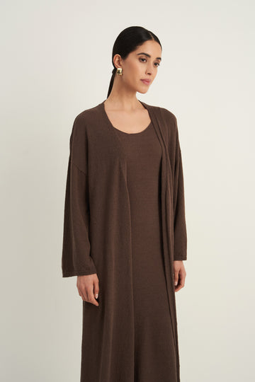 FLUFFY longline textured cardigan, taupe