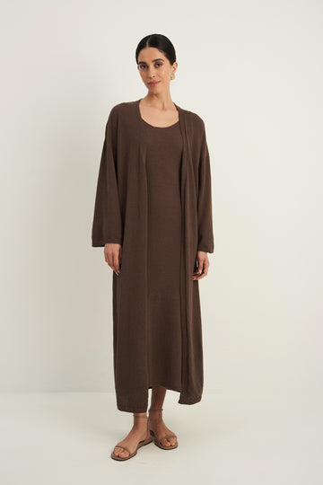 FLUFFY longline textured cardigan, taupe
