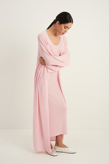 FLUFFY longline textured cardigan, pink