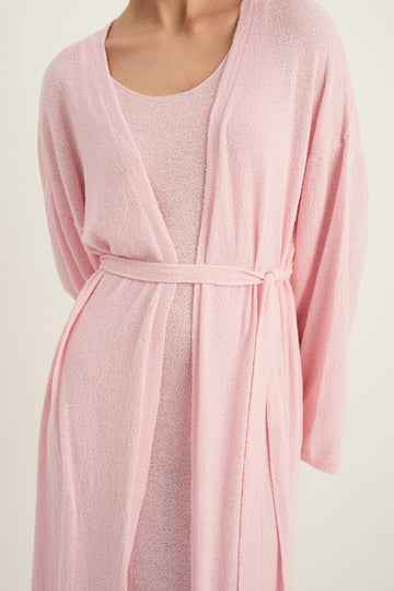 FLUFFY longline textured cardigan, pink