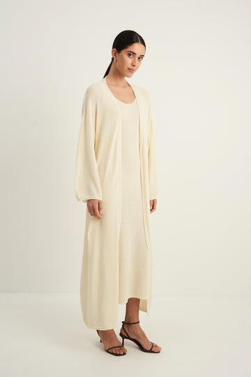 FLUFFY longline textured cardigan, milk