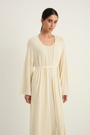 FLUFFY longline textured cardigan, milk