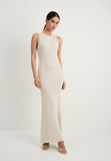 STELLA ribbed lurex dress, milk