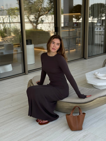 PETRA long-sleeve godet dress, ardesia