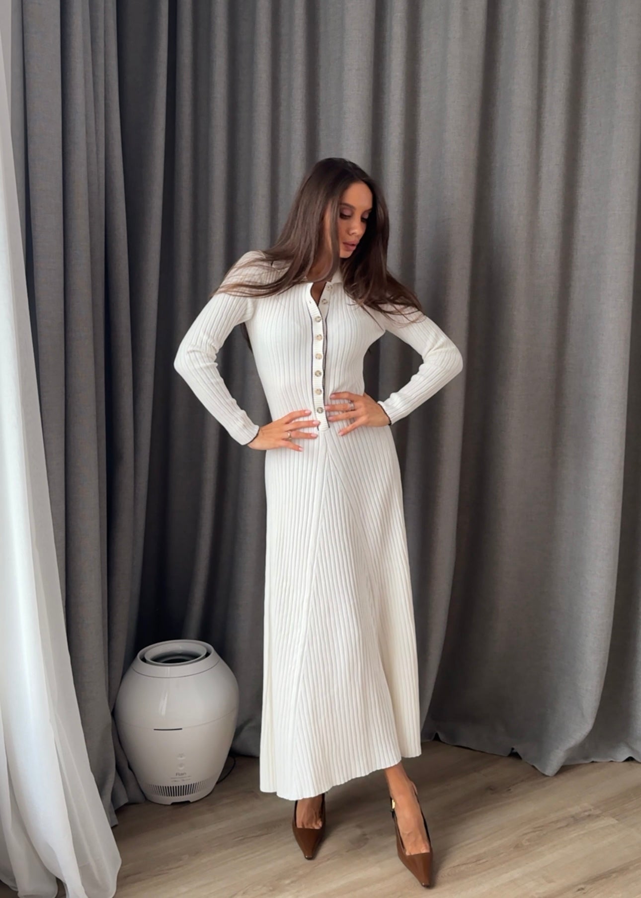 HANNA dress with long sleeves, white