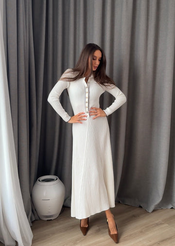 HANNA long-sleeve polo dress with contrast trim, white