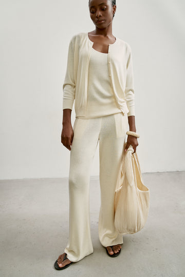 Essential relaxed fit knit pants in viscose, milk