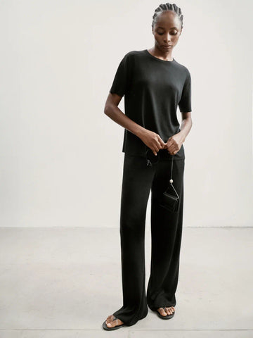 Essential relaxed fit knit pants in viscose, black