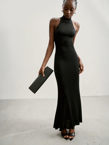 ESSENTIAL halter open-back dress, black