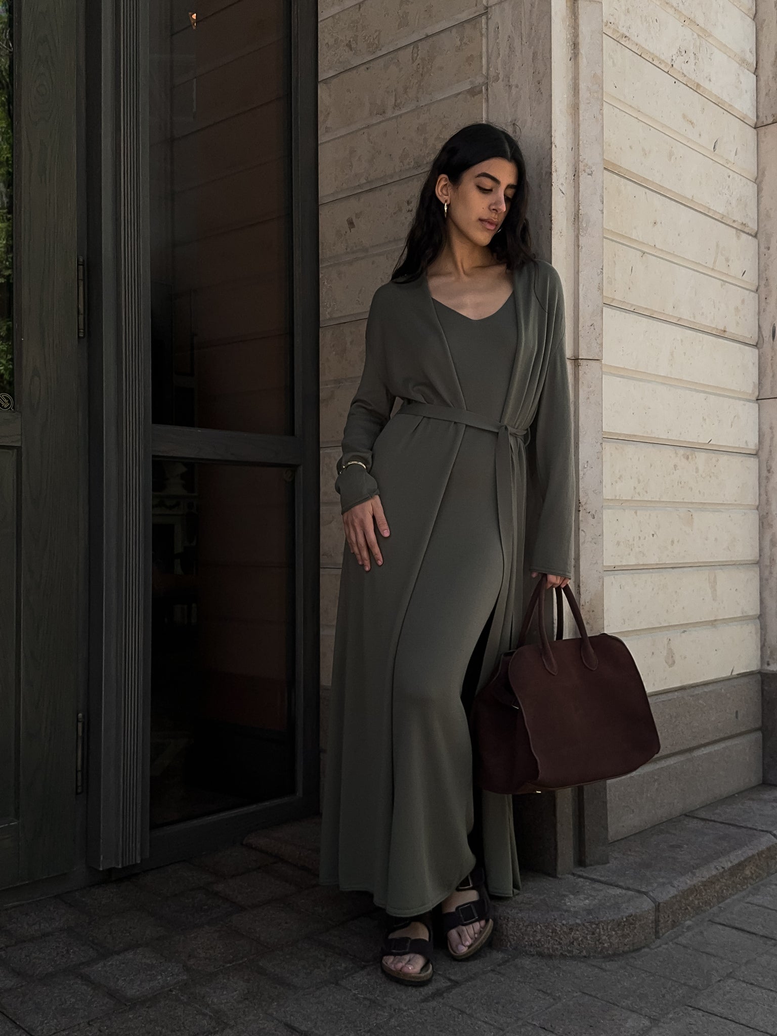 NARINA maxi semi-fitted dress, khaki TRY ON DRESS NARINA maxi semi-fitted dress, khaki TRY ON DRESS