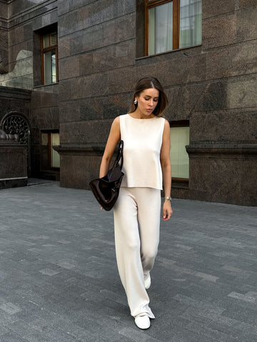 Enigma high waist flared pants, cream
