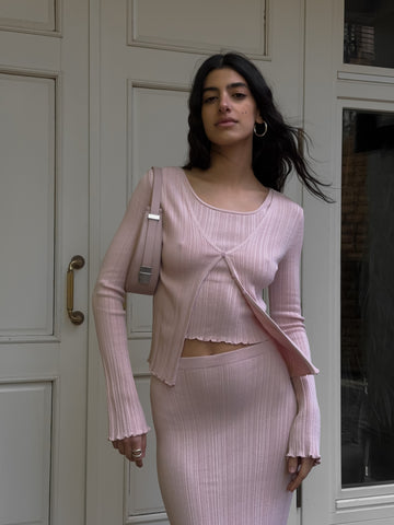 COTY fitted ribbed cardigan, powder