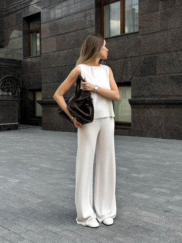 Enigma high waist flared pants, cream