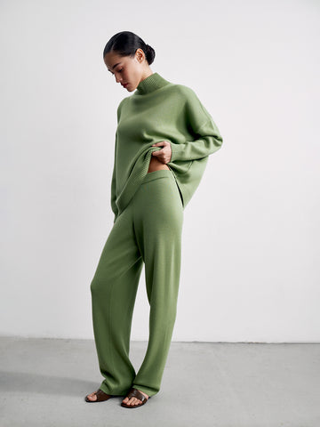 WEEKEND straight leg high waist merino wool pants, green