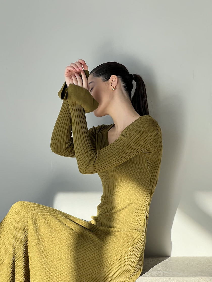 NORA long sleeve dress, olive