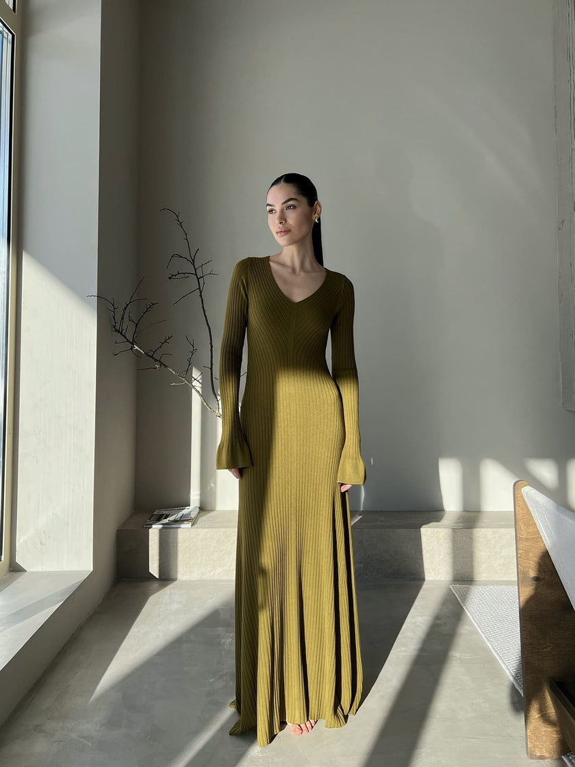 NORA long sleeve dress, olive