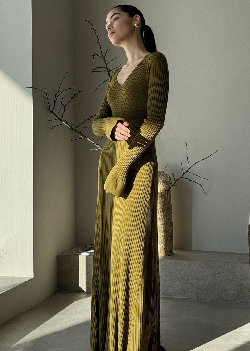 NORA long sleeve dress, olive