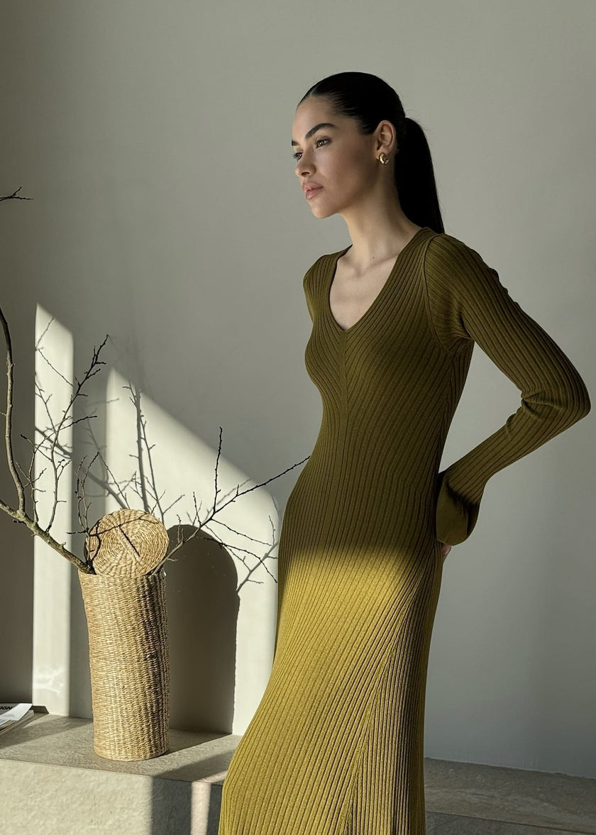 NORA long sleeve dress, olive
