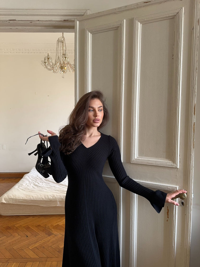 NORA long sleeve dress, black