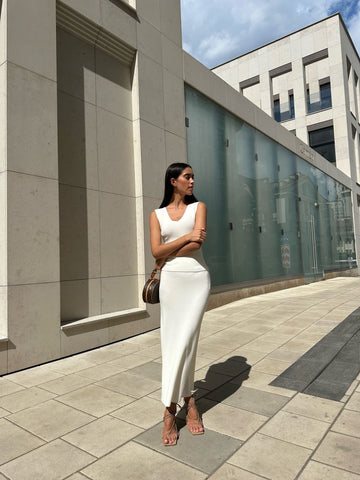 ENIGMA smooth knit skirt, ivory