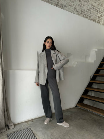 LORENA cropped coat with lapel collar, gray