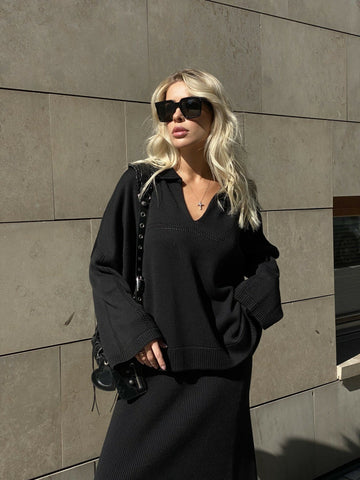 ANDREA oversized polo jumper, black