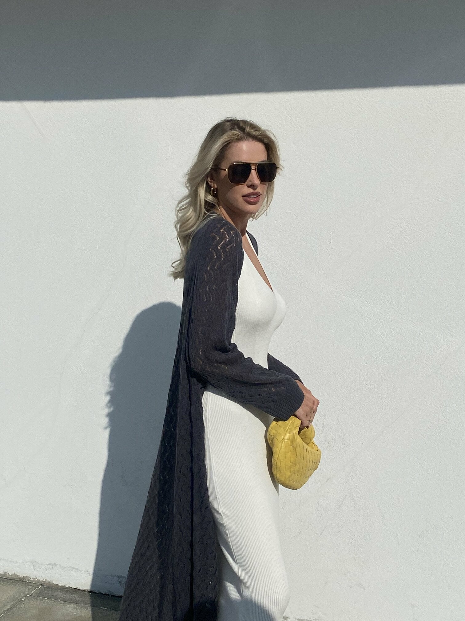 Openwork cardigan-cape, graphite