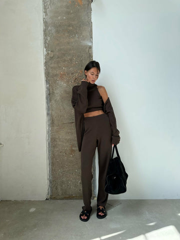 AMUSE fitted merino wool cardigan, chocolate