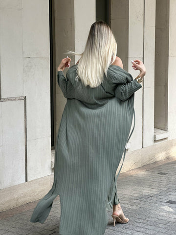 VESTA longline belted cardigan, khaki