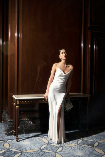 ARIEL cowl-neck slip dress, ivory