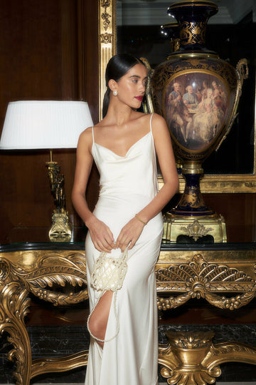 ARIEL cowl-neck slip dress, ivory