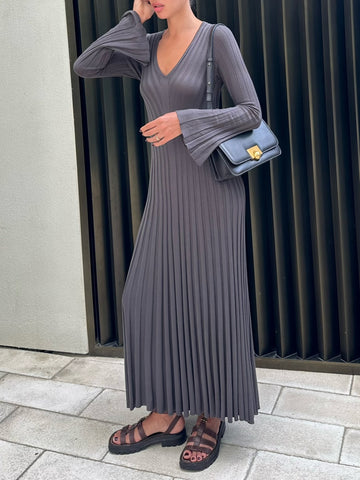 BEATA ribbed tie-back dress, ardesia