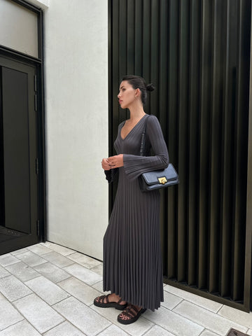 BEATA ribbed tie-back dress, ardesia