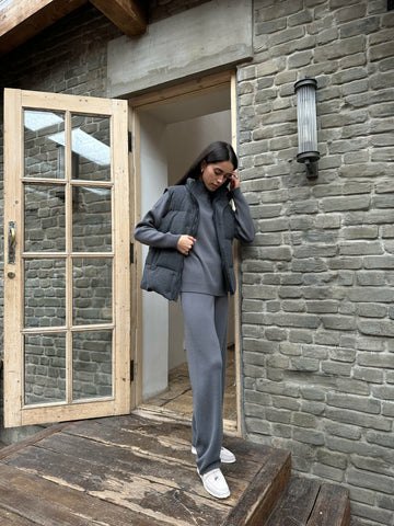 WEEKEND straight leg high waist merino wool pants, graphite