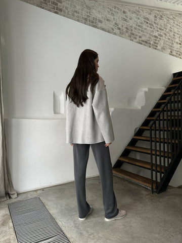 WEEKEND straight leg high waist merino wool pants, graphite