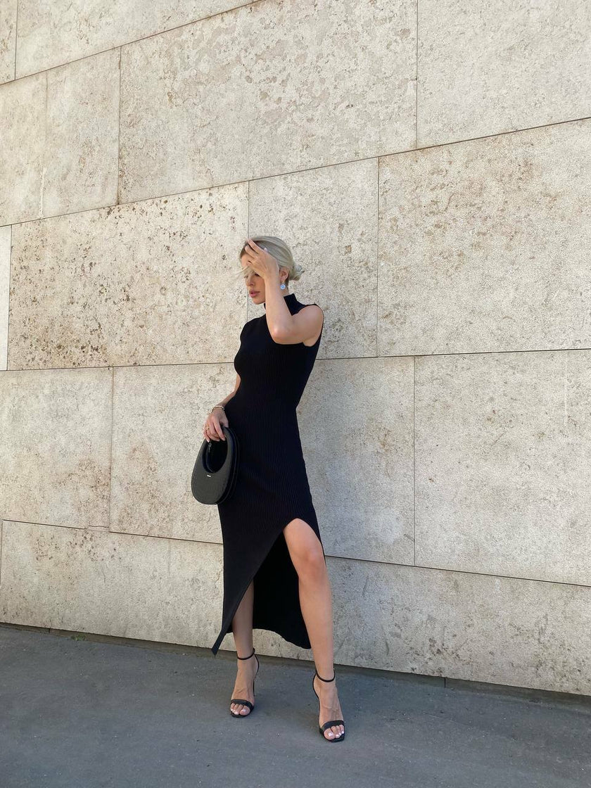 ELITA slit dress, black