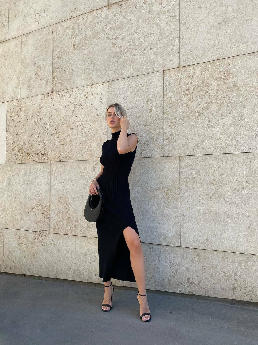 ELITA slit dress, black
