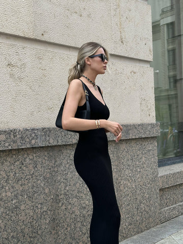 HEIDI ribbed dress, black