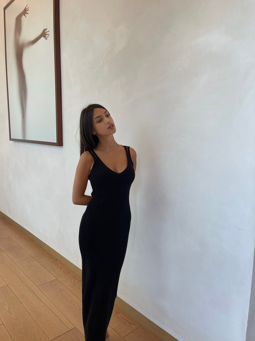 Double straps dress, black