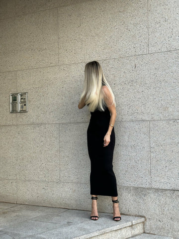 CLARE ribbed knit skirt with elastic waist, black