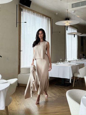 SAVANNAH textured-hem skirt, sand