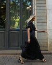 Covered buttons dress, black