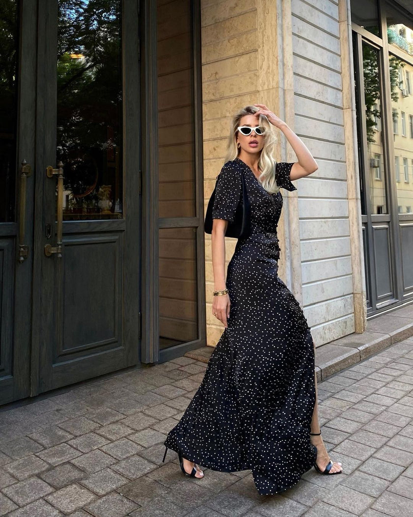 Covered buttons dress, black