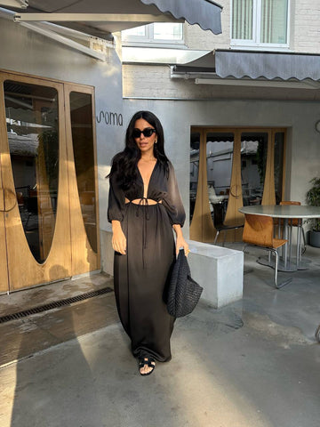 TALIA waist-cutout dress, black