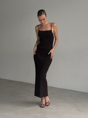 DANIELLA high-slit slip dress, chocolate