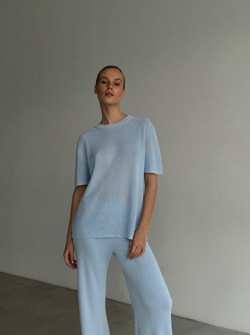 KHAYAL oversized ribbed knit jumper, blue