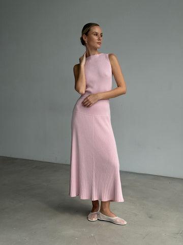 MISHA flared textured knit skirt, pink