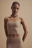 LEO corset style bandeau top in merino wool, beige